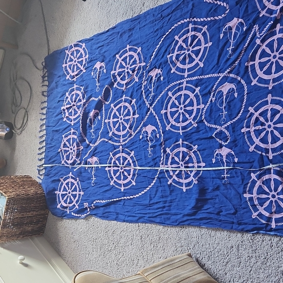 Nautical Inspired Sarong/ scarf, Bright blue and pink, Cover up - Picture 5 of 6